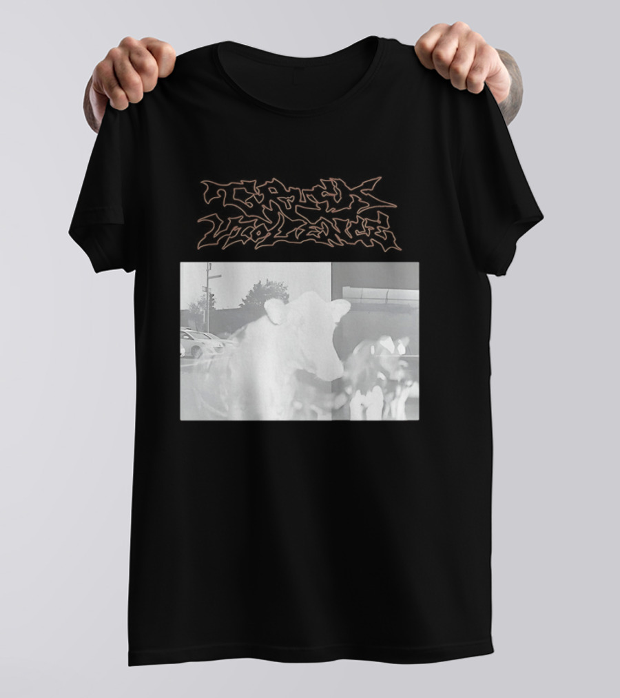 Truck Stop Violence Cow Photo Retro Style Casual Wear T-Shirt