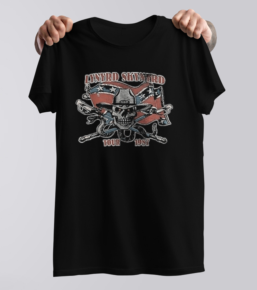 Lynyrd Skynyrd Tour 1987 Skeleton Cowboy USA Rebel Flag T-Shirt
