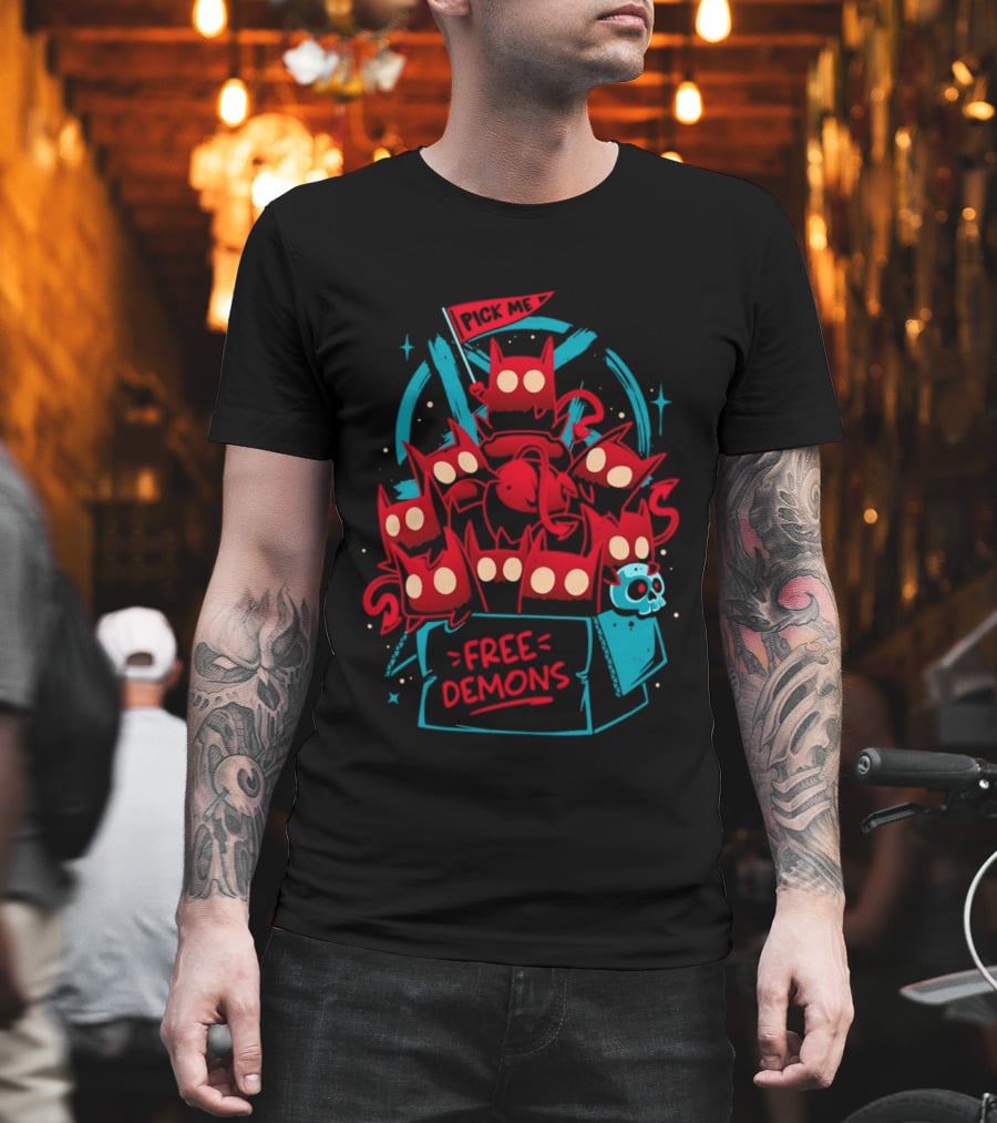 Free Demons Box Pick Me Red Monsters Cute Cartoon T-Shirt