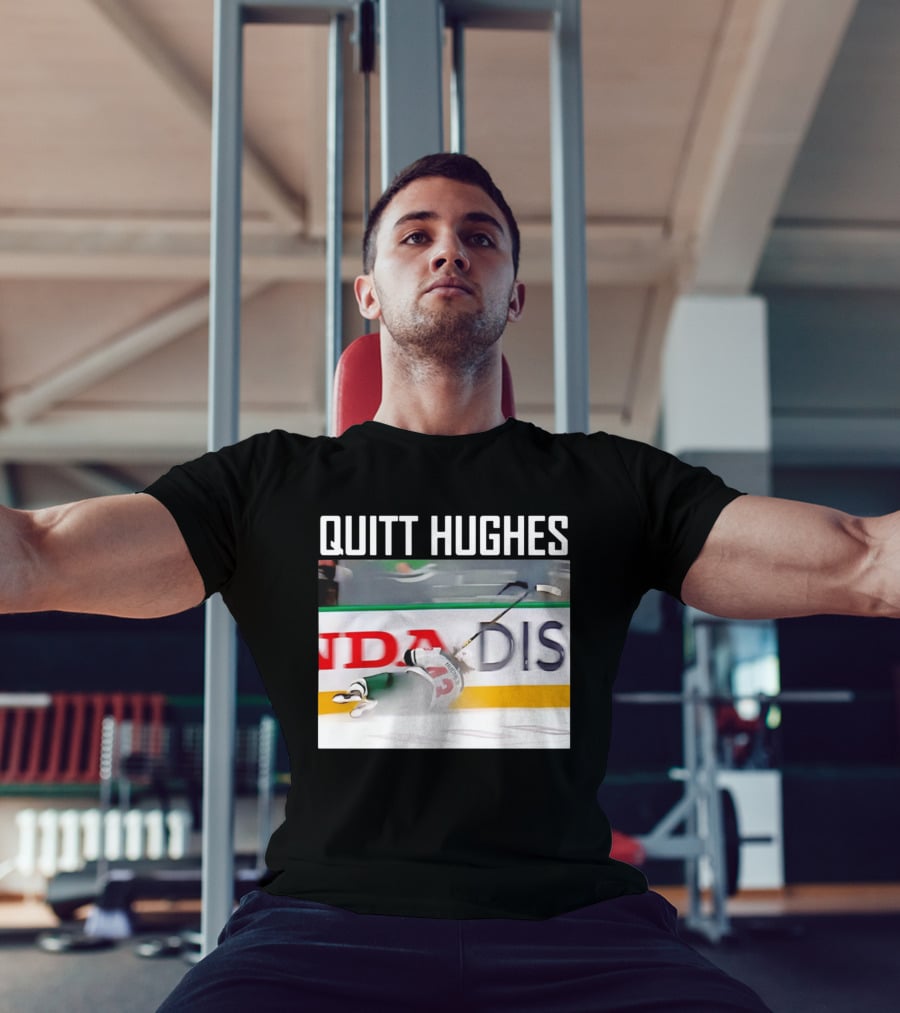 Quitt Hughes Hockey Player Falling Action Moment T-Shirt