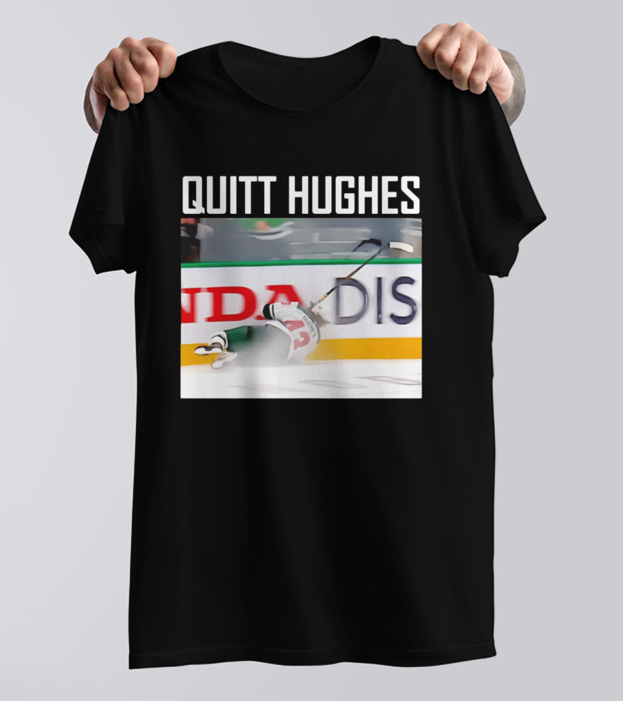 Quitt Hughes Hockey Player Falling Action Moment T-Shirt