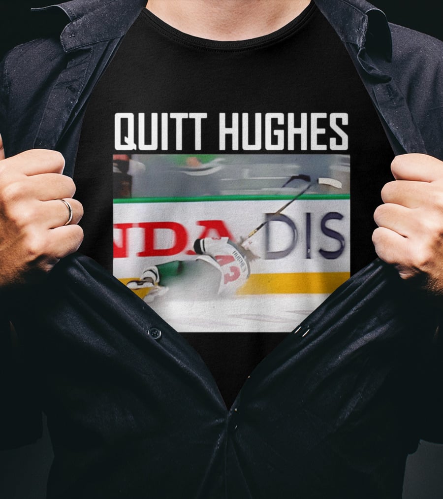 Quitt Hughes Hockey Player Falling Action Moment T-Shirt