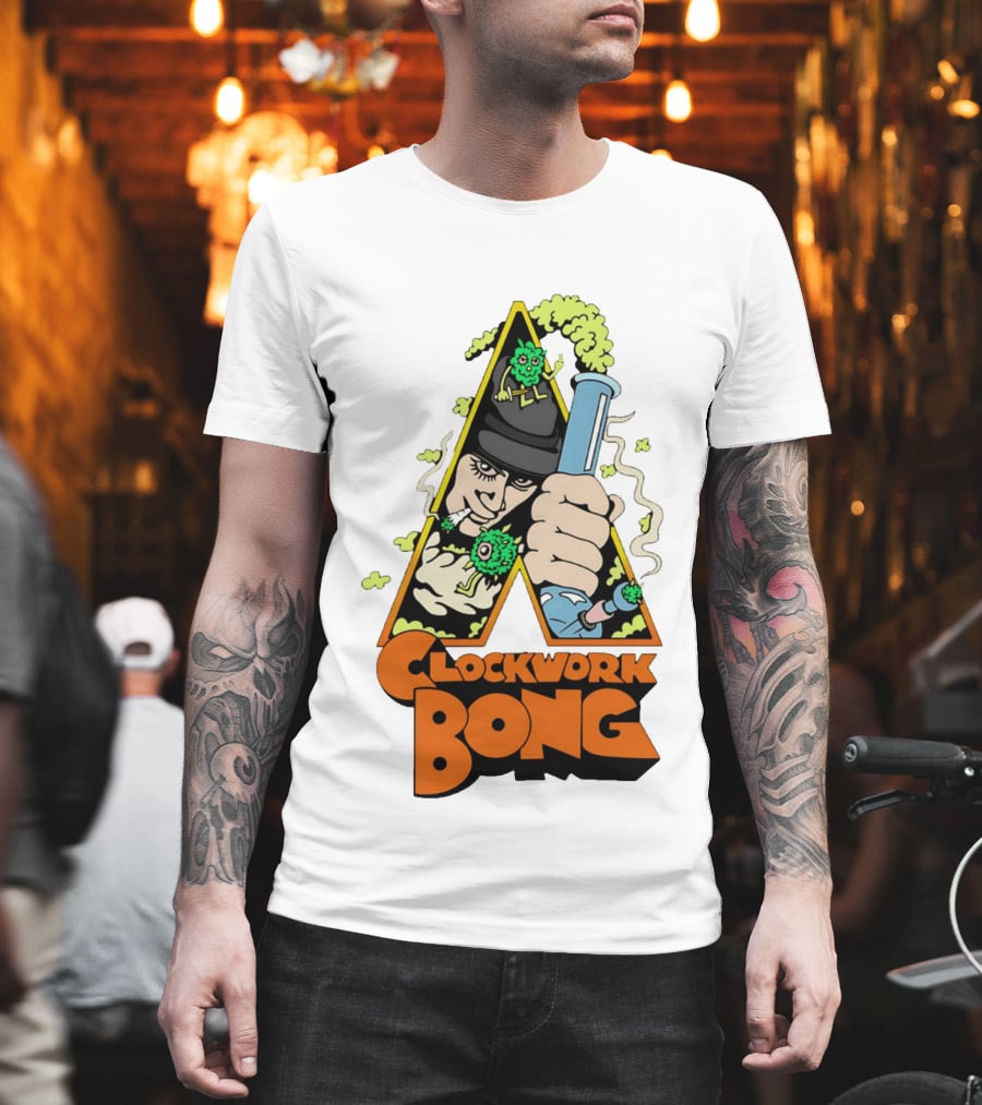 Work Bong Triangle Character Holding Bong With Smoke And Green Creatures T-Shirt