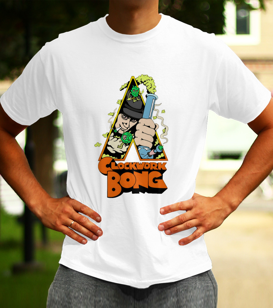 Work Bong Triangle Character Holding Bong With Smoke And Green Creatures T-Shirt