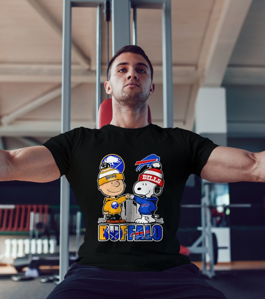 Buffalo Sabres Bills Snoopy City Skyline Collaboration With Charlie Brown T-Shirt