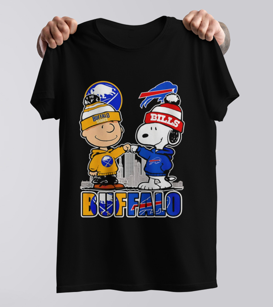 Buffalo Sabres Bills Snoopy City Skyline Collaboration With Charlie Brown T-Shirt