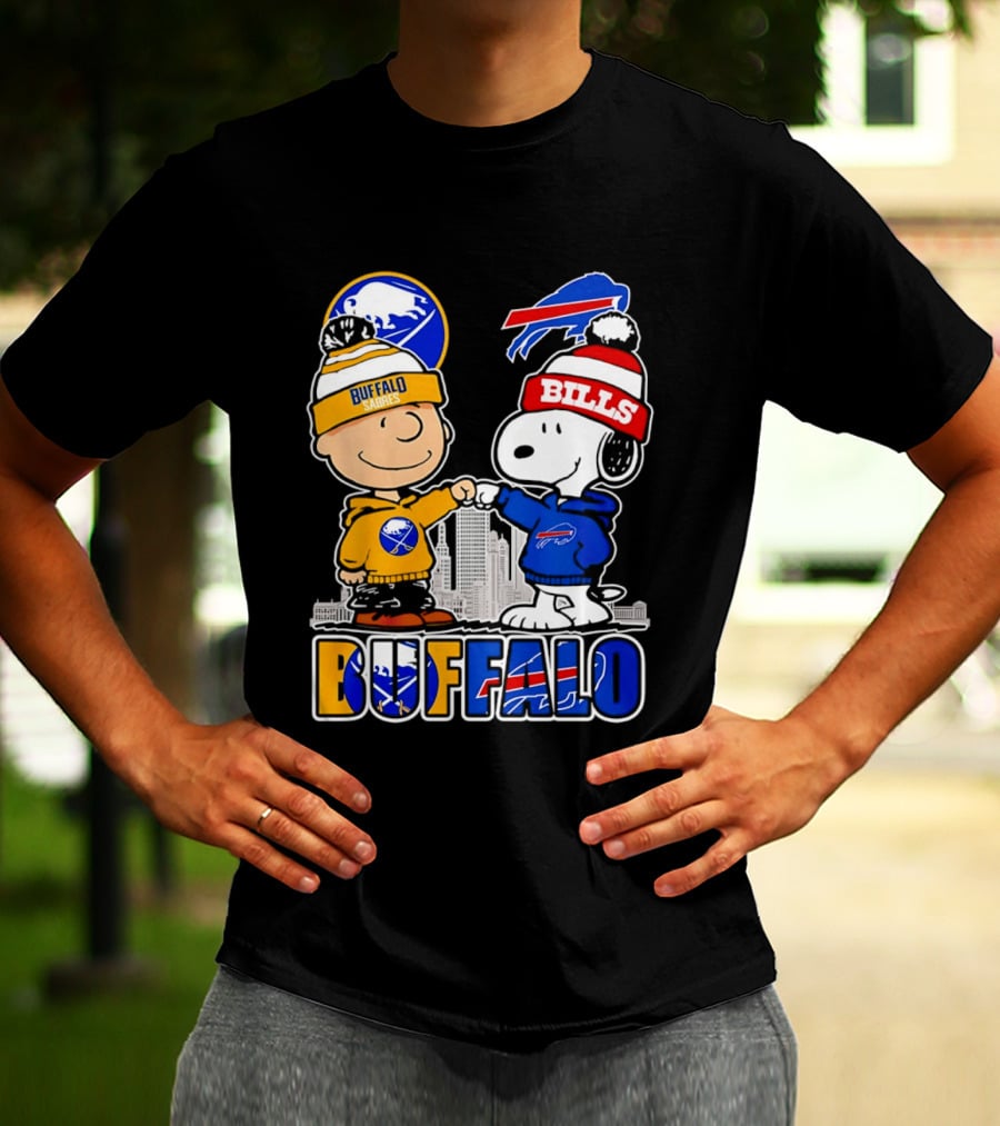 Buffalo Sabres Bills Snoopy City Skyline Collaboration With Charlie Brown T-Shirt