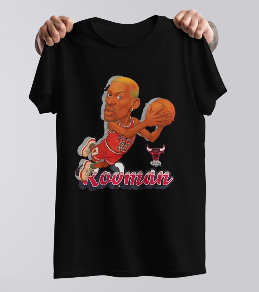 Dennis Rodman Chicago Bulls 91 Fickett Classics Windy City Cartoon T-Shirt