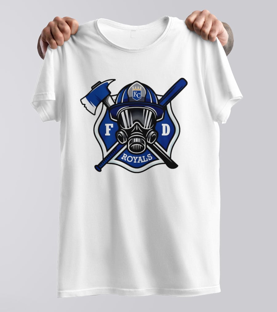Kansas City Royals Firefighter FD Helmet Gas Mask Axe Bat T-Shirt
