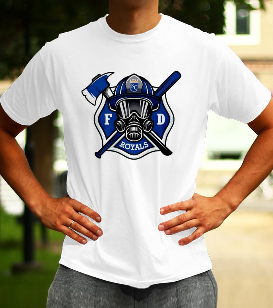 Kansas City Royals Firefighter FD Helmet Gas Mask Axe Bat T-Shirt