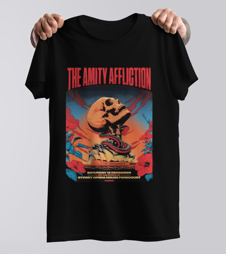 The Amity Affliction Sydney Opera House Forecourt Tour 12 December 2026 Skull Snake Flowers T-Shirt
