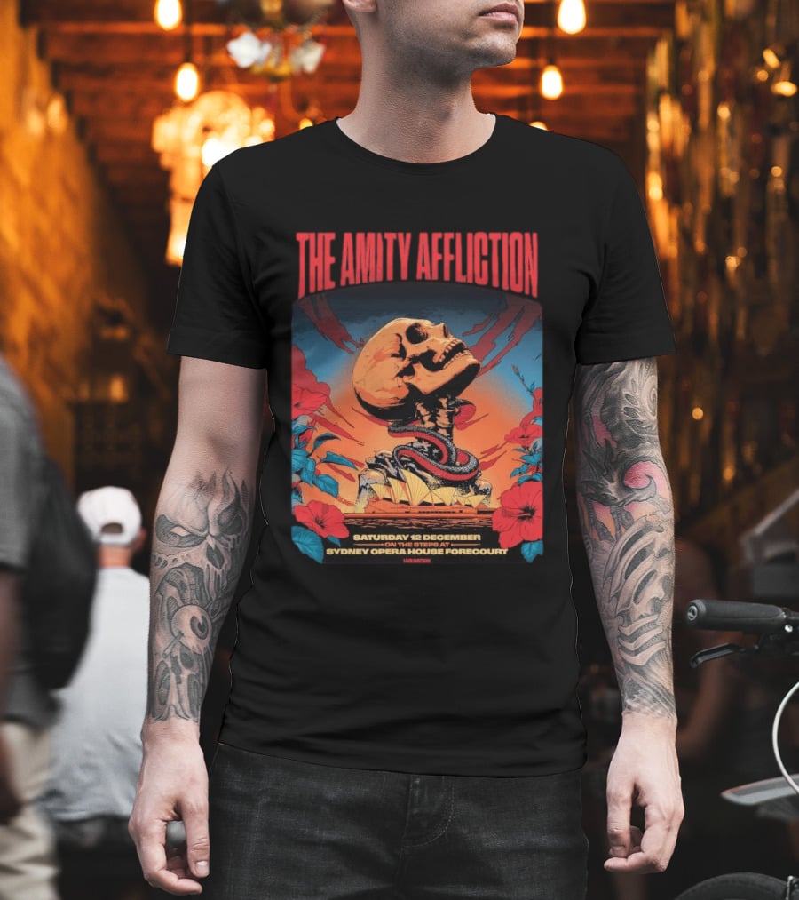 The Amity Affliction Sydney Opera House Forecourt Tour 12 December 2026 Skull Snake Flowers T-Shirt