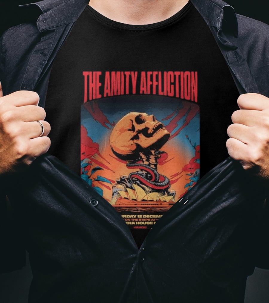 The Amity Affliction Sydney Opera House Forecourt Tour 12 December 2026 Skull Snake Flowers T-Shirt