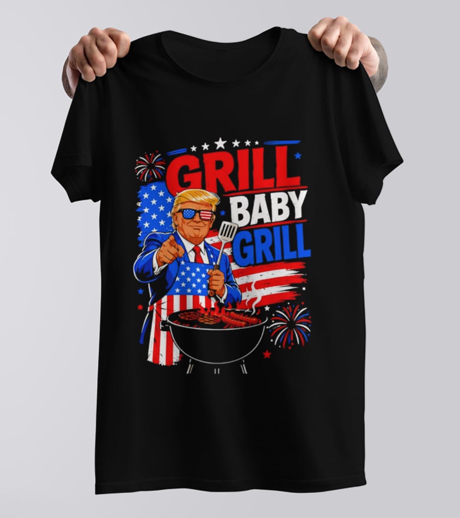 Trump Grill Baby Grill 4th Of July Fireworks 2026 T-Shirt