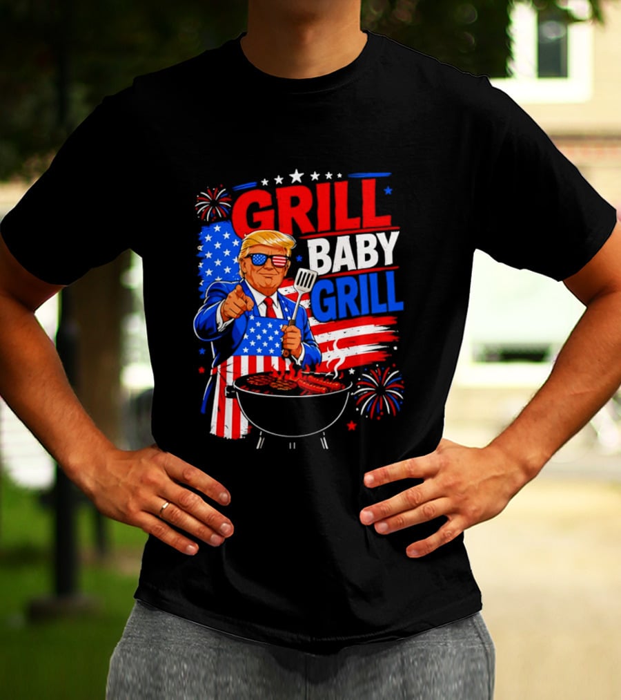 Trump Grill Baby Grill 4th Of July Fireworks 2026 T-Shirt
