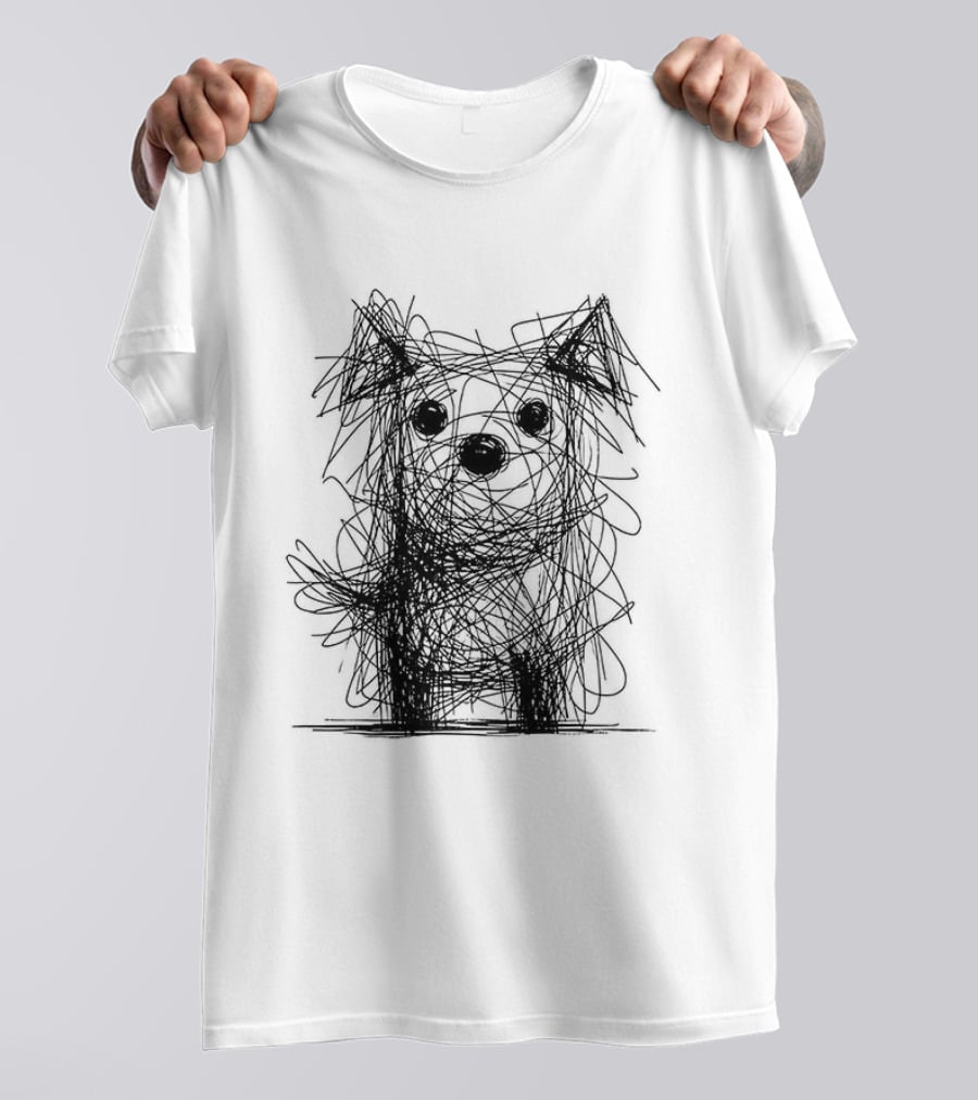 Scruffy Dog Chaos Doodle Drawing T-Shirt