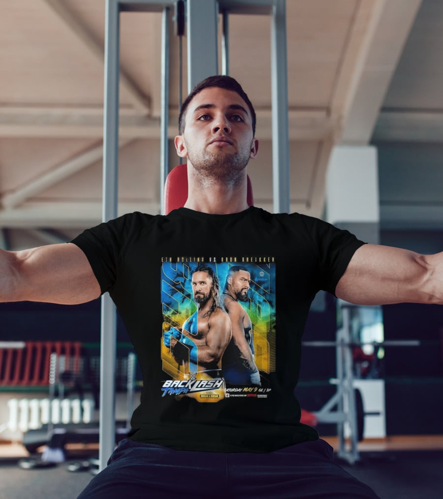 WWE Backlash Tampa 2026 Seth Rollins Vs Bron Breakker Match Card Morgan & Morgan Event T-Shirt