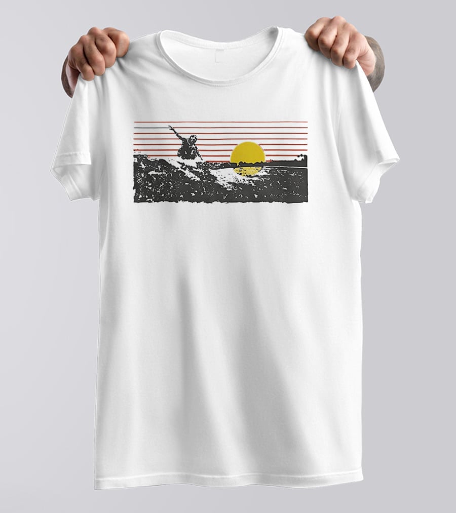 Sunset Surfer Retro Wave Yellow Sun Ocean Lines T-Shirt