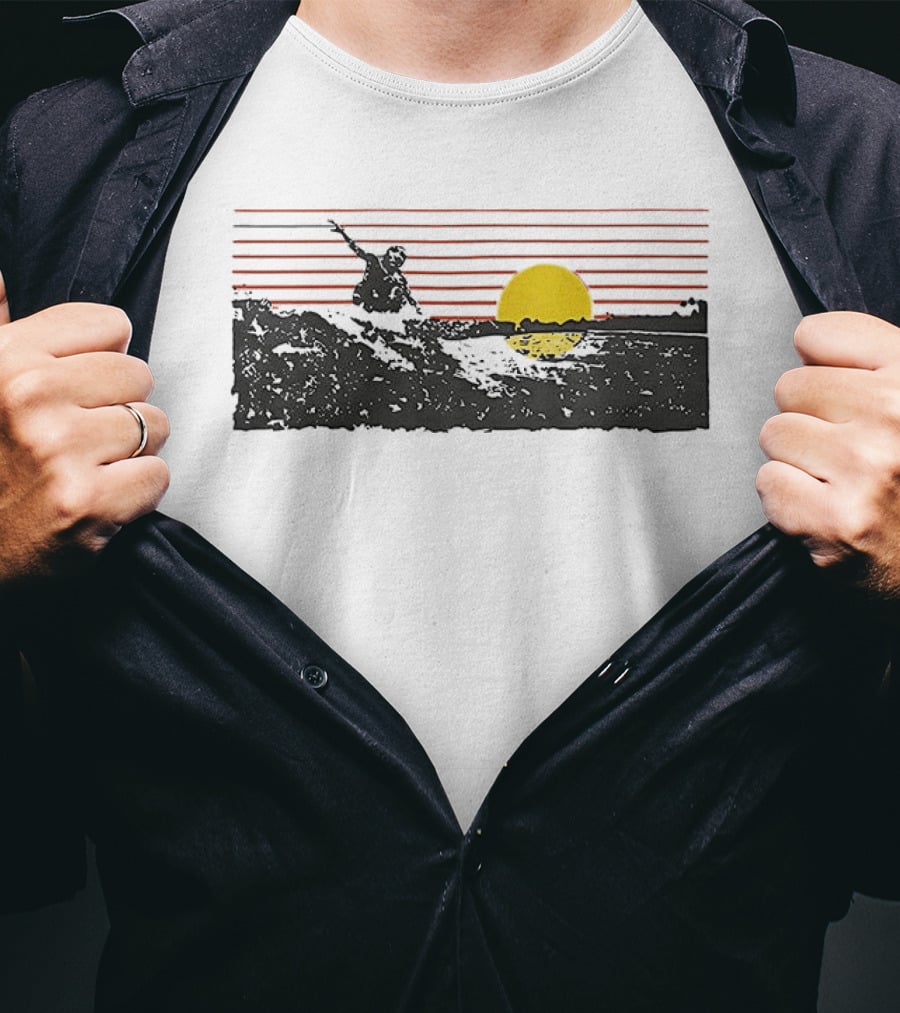 Sunset Surfer Retro Wave Yellow Sun Ocean Lines T-Shirt