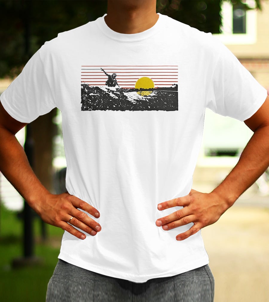 Sunset Surfer Retro Wave Yellow Sun Ocean Lines T-Shirt