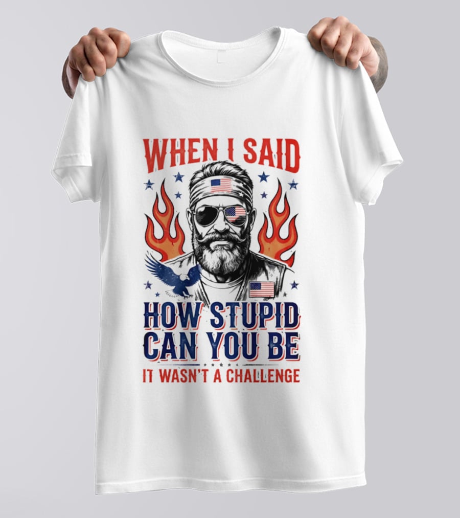 When I Said How Stupid Can You Be It Wasn't A Challenge Patriotic Eagle And Flaming T-Shirt