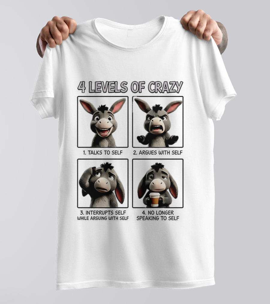 4 Levels Of Crazy Donkey Expressions Coffee Mood T-Shirt