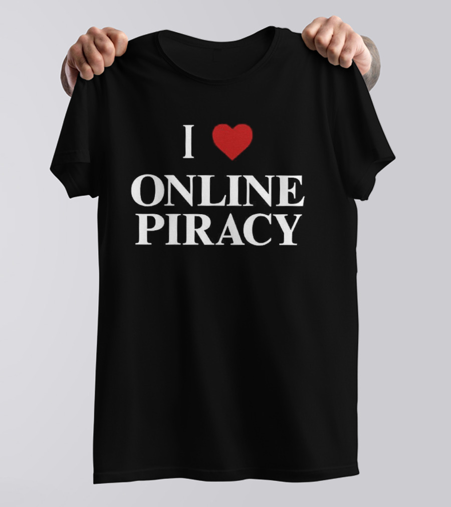 I Love Online Piracy Bold Heart Red White T-Shirt