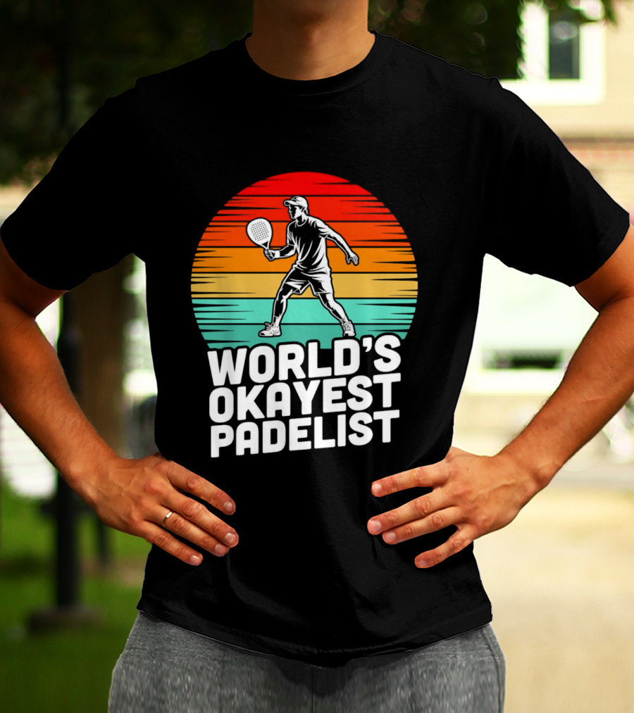 World's Okayest Padelist Retro Sunset Paddle Player T-Shirt