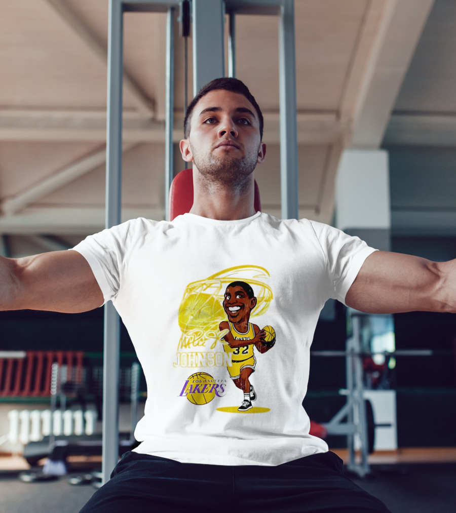 Magic Johnson 32 Los Angeles Lakers Basketball Caricature T-Shirt
