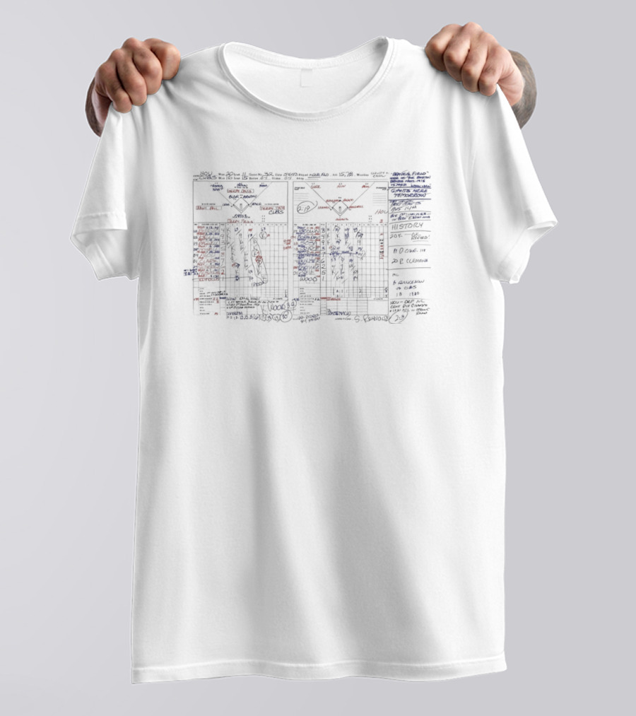 Pat Hughes Kerry Wood 20 Strikeout Game Broadcast Scorecard T-Shirt