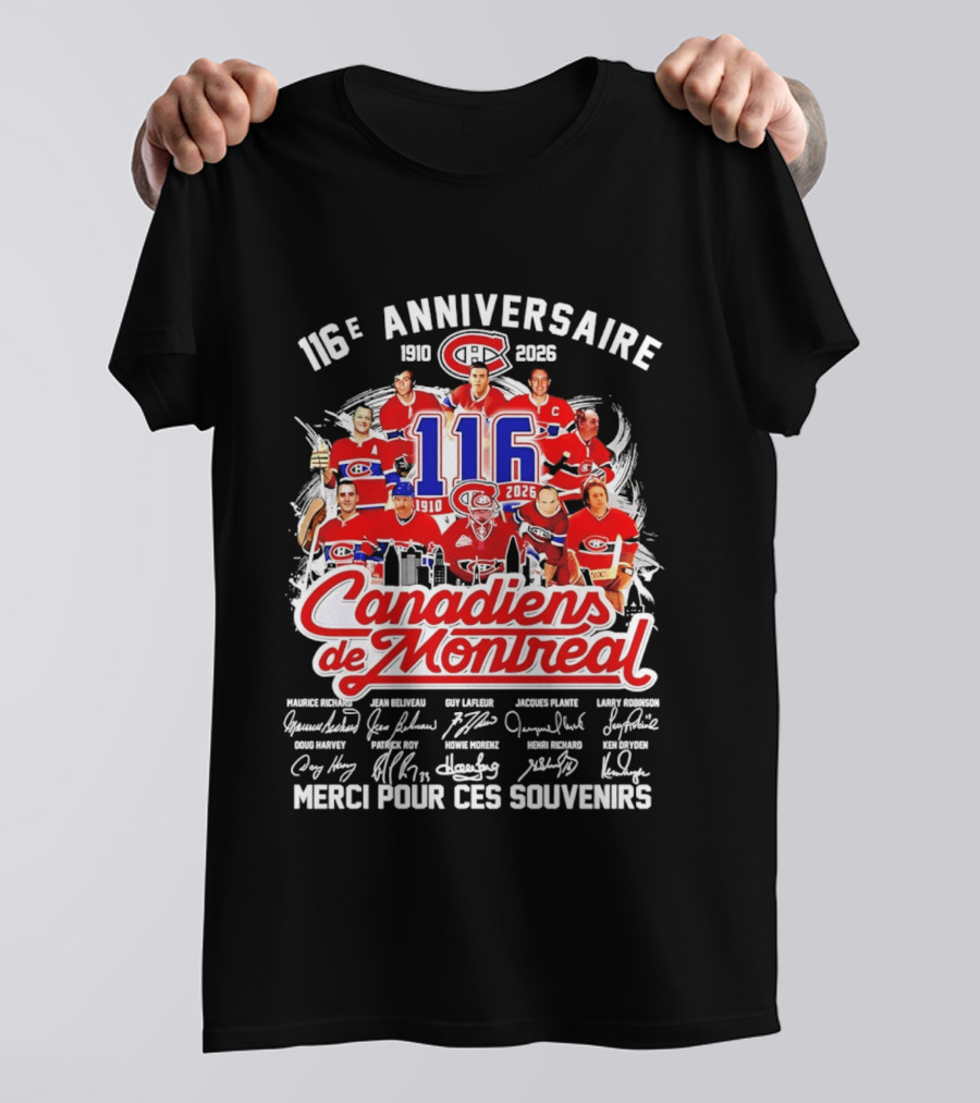 116e Anniversaire Canadiens De Montréal 1910 2026 Merci Pour Ces Souvenirs Signatures T-Shirt