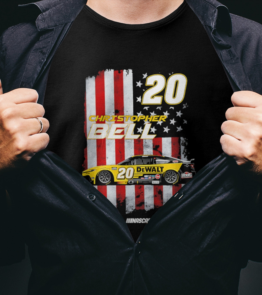 Christopher Bell 20 NASCAR DeWalt JGR Stars Stripes Racing T-Shirt