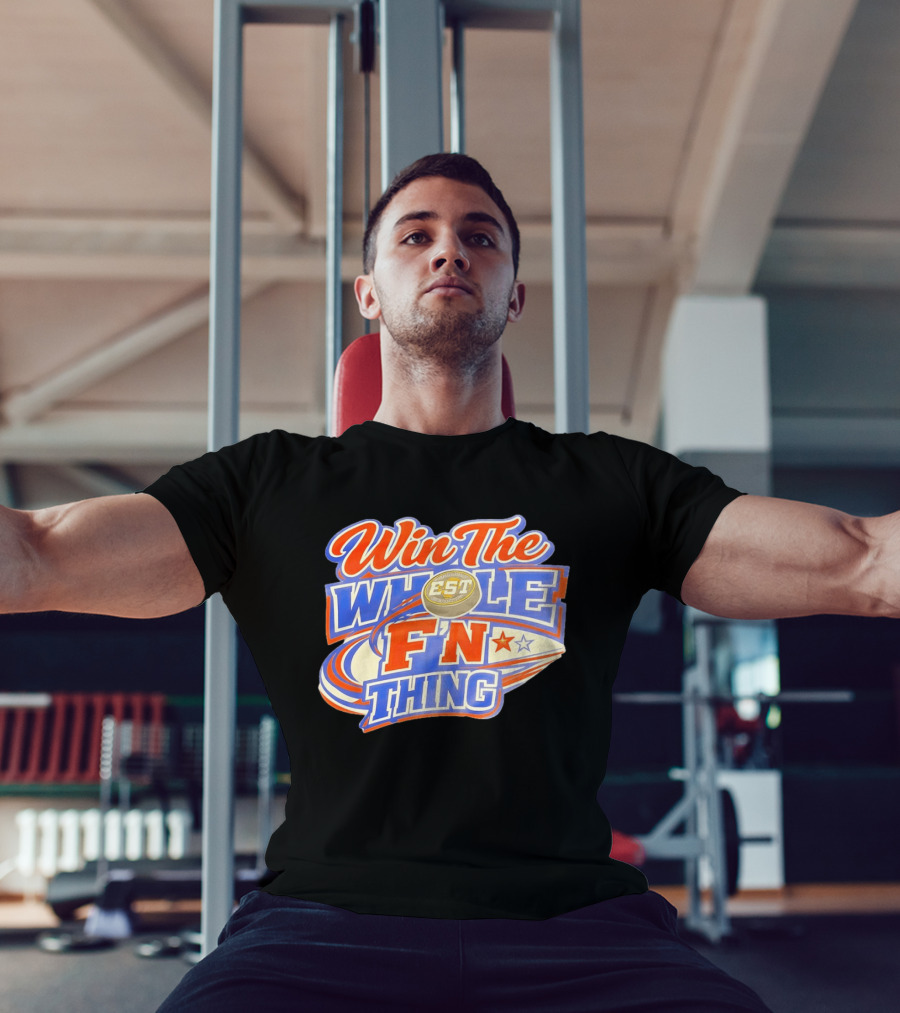 Win The Whole F'N Thing Hockey EST Red White Blue Stars T-Shirt