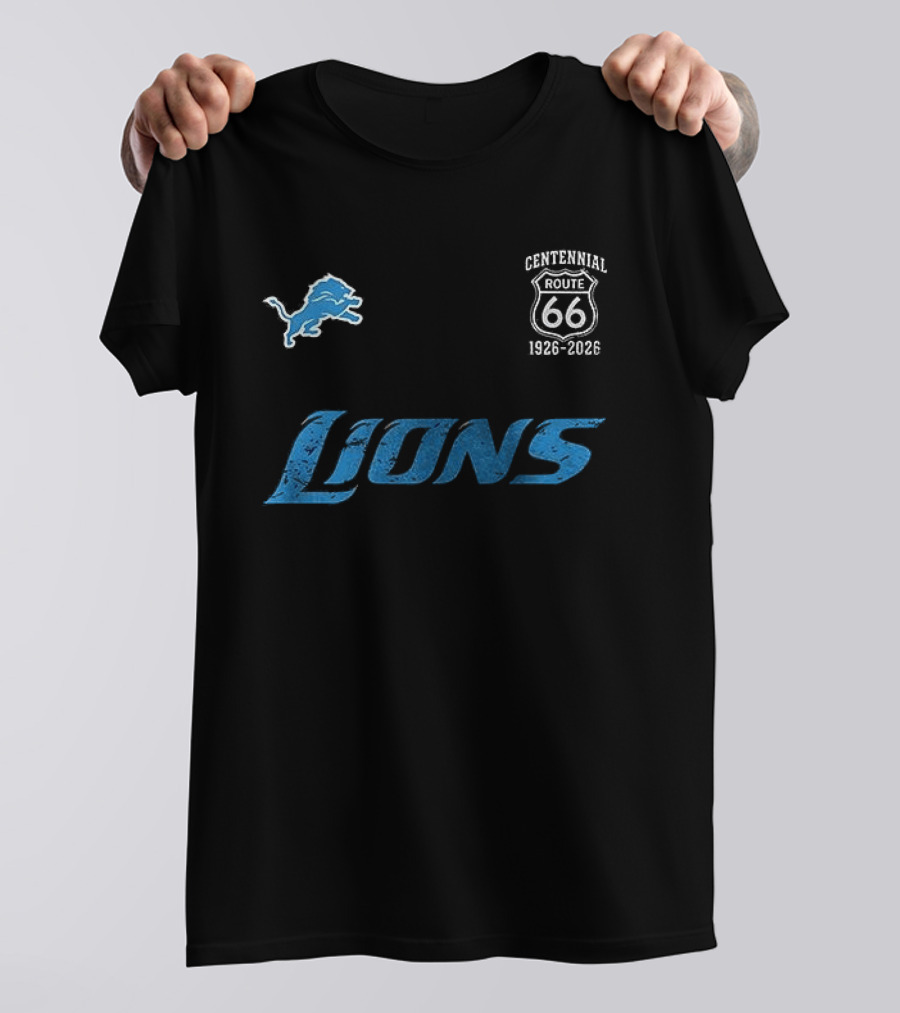 Detroit Lions Centennial Route 66 1926 2026 100th Anniversary T-Shirt
