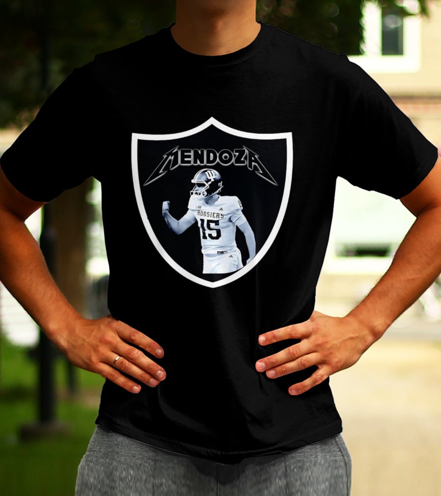 Mendoza Hoosiers 15 Shield Style Las Vegas Raiders T-Shirt