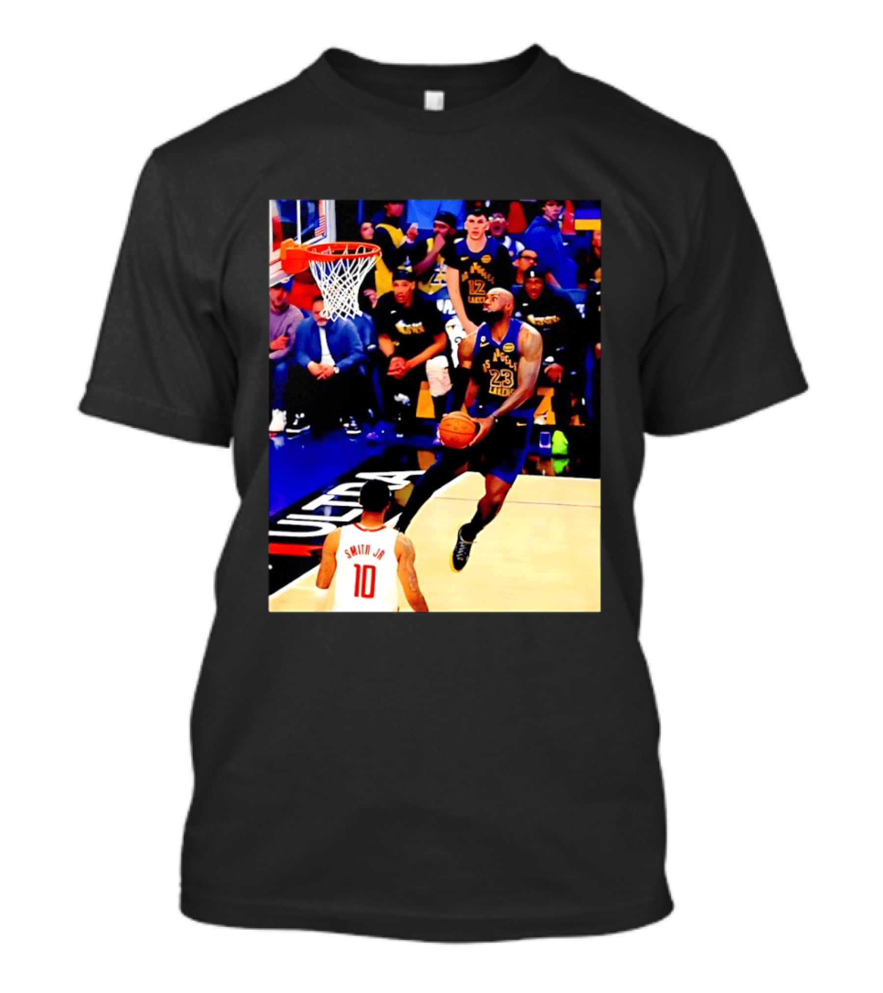 LeBron James Los Angeles Lakers Dunking Action Photo T-Shirt