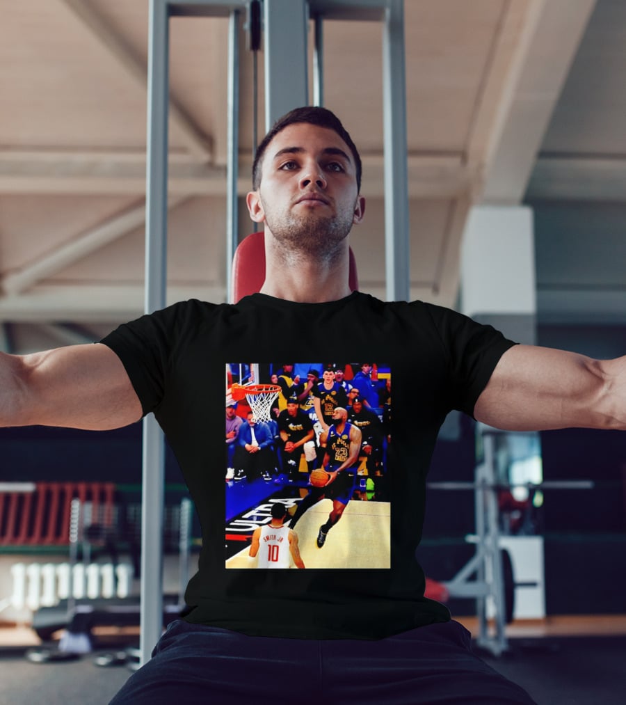LeBron James Los Angeles Lakers Dunking Action Photo T-Shirt