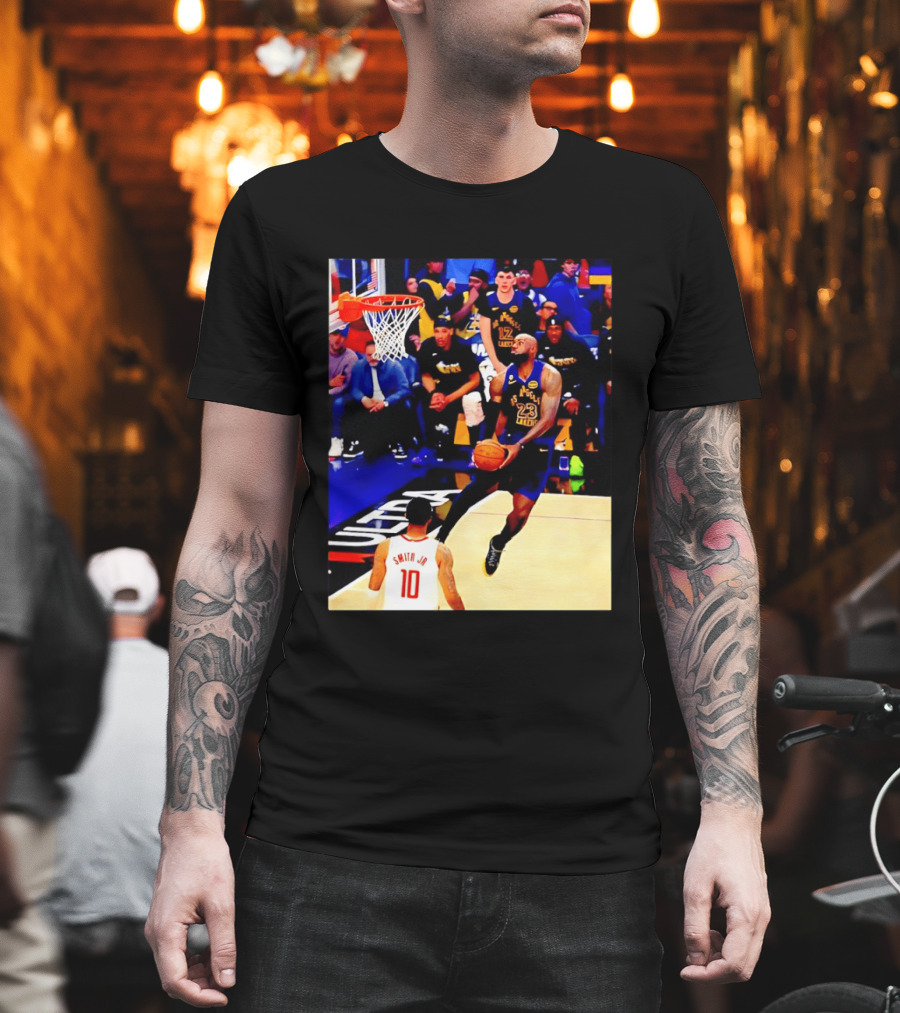 LeBron James Los Angeles Lakers Dunking Action Photo T-Shirt