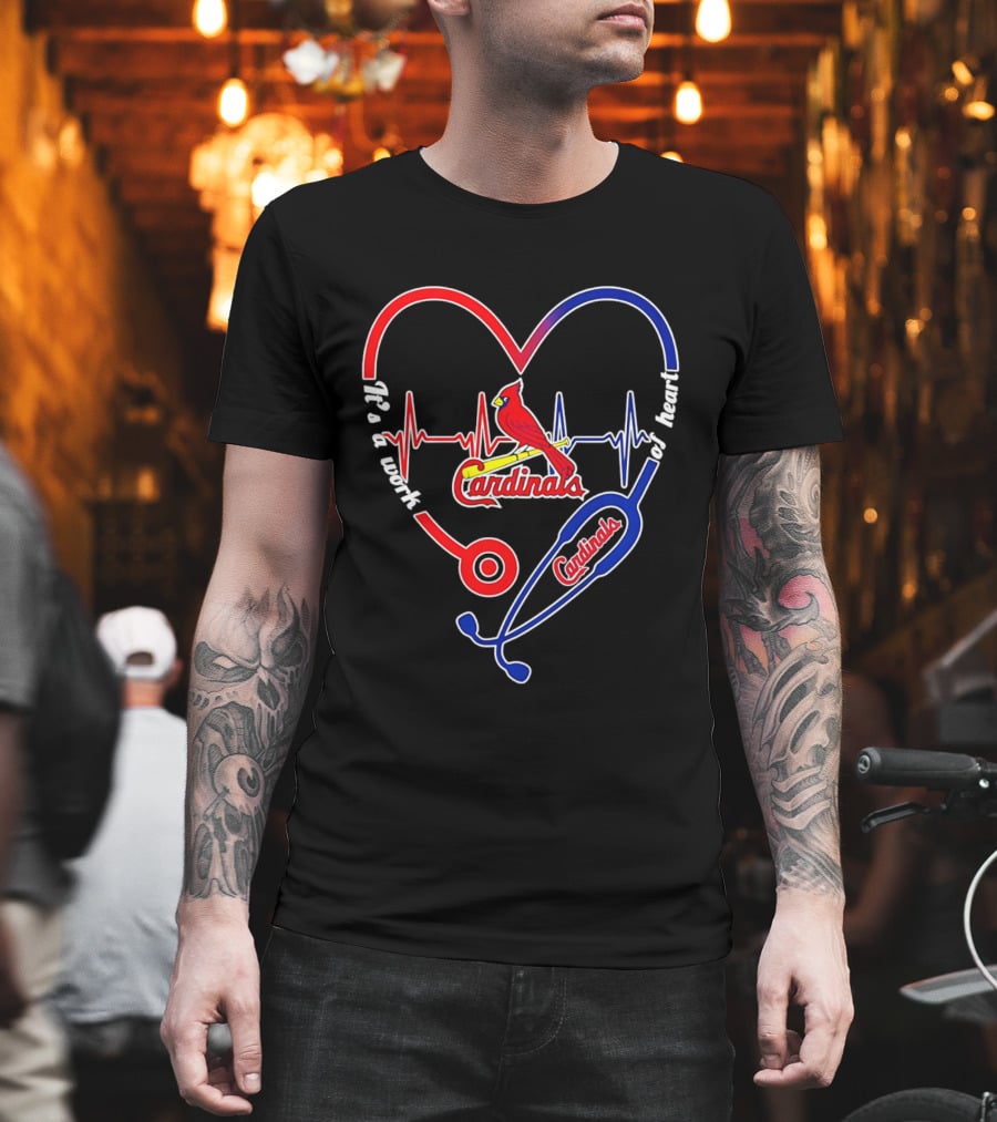 St. Louis Cardinals Heartbeat Stethoscope It's A Work Of Heart 2026 T-Shirt