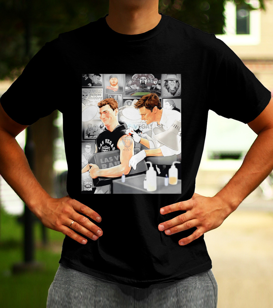 Las Vegas Raiders Fernando Mendoza Tom Brady Tattoo Moment With Raiders Art And Iconic Characters T-Shirt