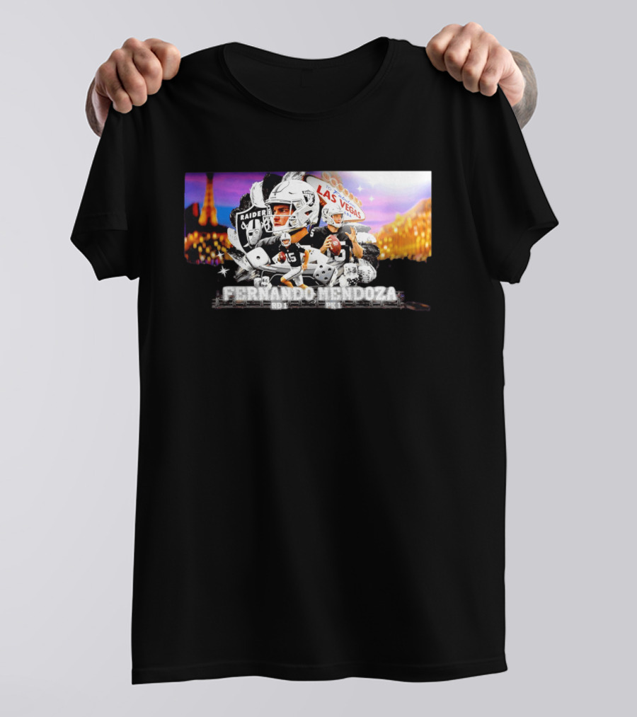 Fernando Mendoza Raiders Las Vegas Lights Casino Dice Football Draft T-Shirt
