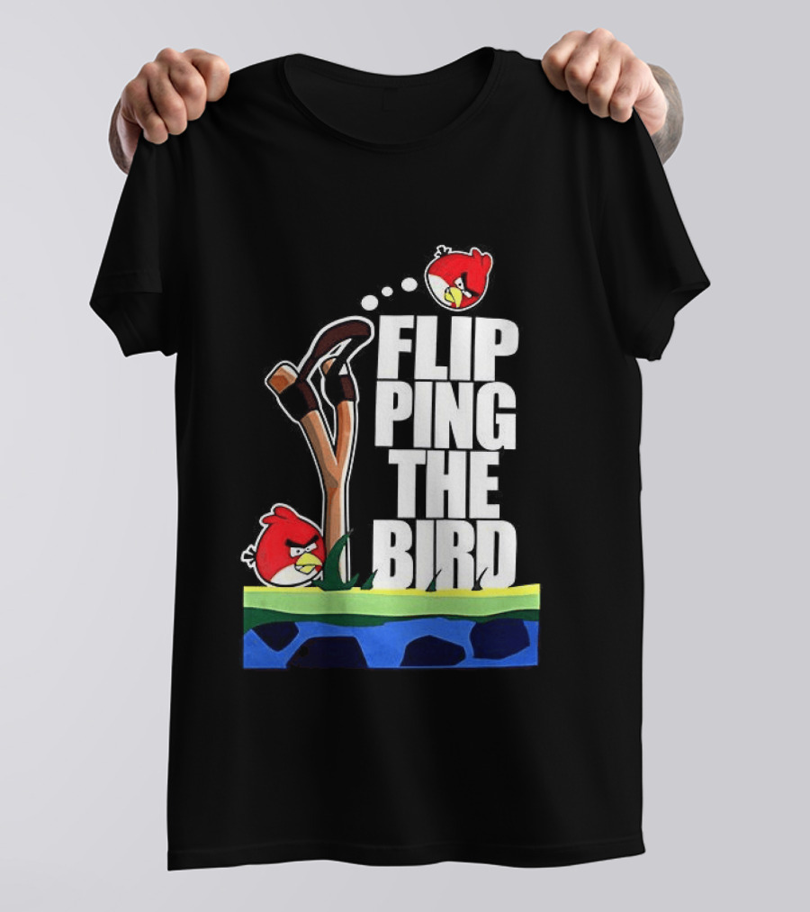 Flipping The Bird Angry Slingshot Birds T-Shirt