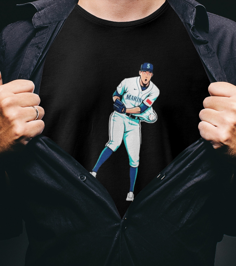 Mariners Gogan Gilbert Baseball Pitcher Action Scene T-Shirt