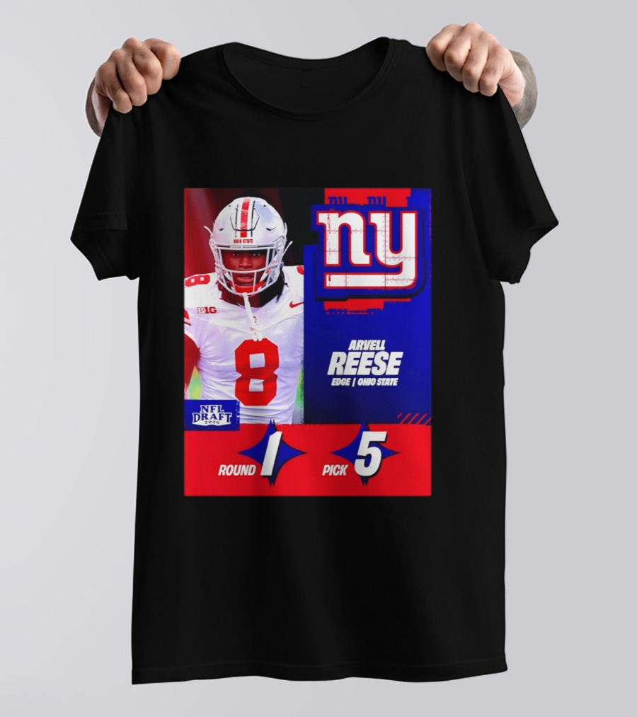New York Giants NFL Draft 2026 Arvell Reese Ohio State Round 1 Pick 5 T-Shirt