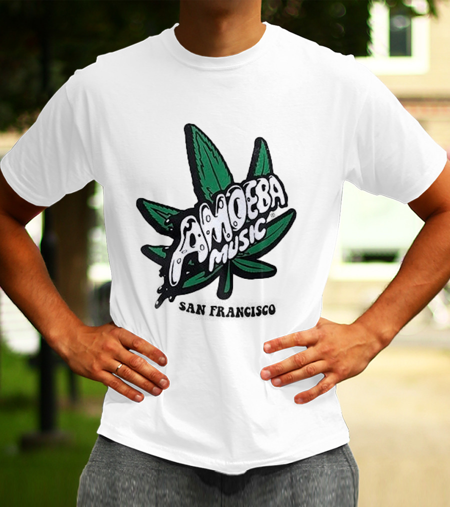 Amoeba Music San Francisco Cannabis Leaf Peace Through Music T-Shirt