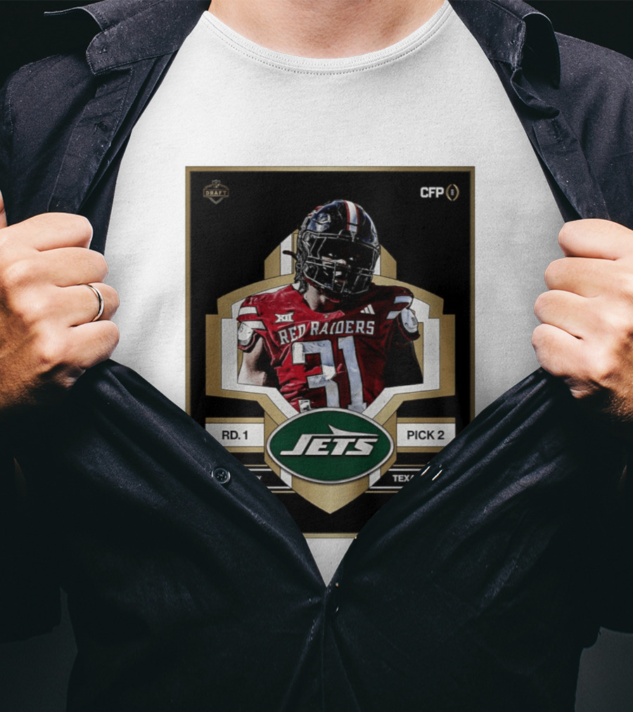 New York Jets Draft 2026 Texas Tech Red Raiders David Bailey Round 1 Pick 2 T-Shirt