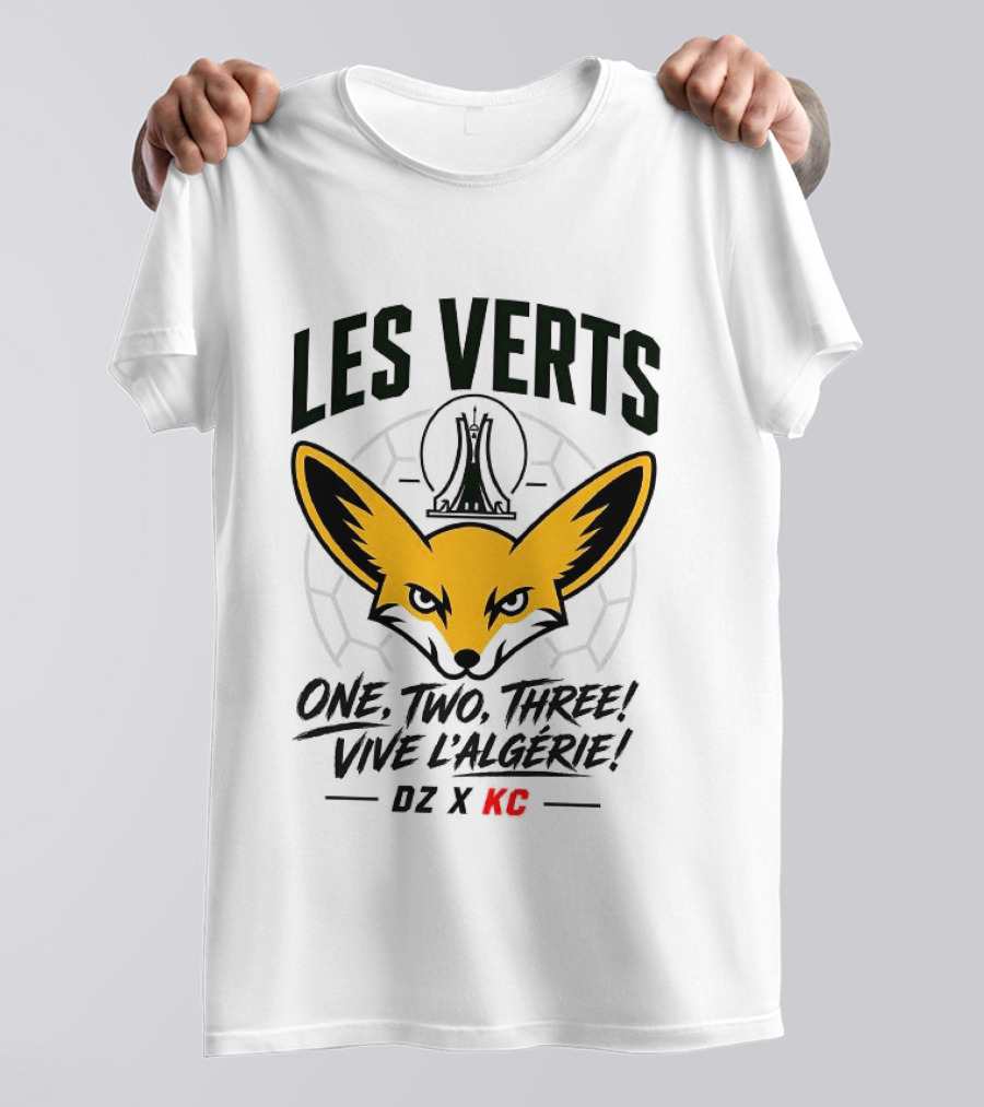 Les Verts One Two Three Vive L'Algérie DZ X KC Fennec Fox Soccer T-Shirt