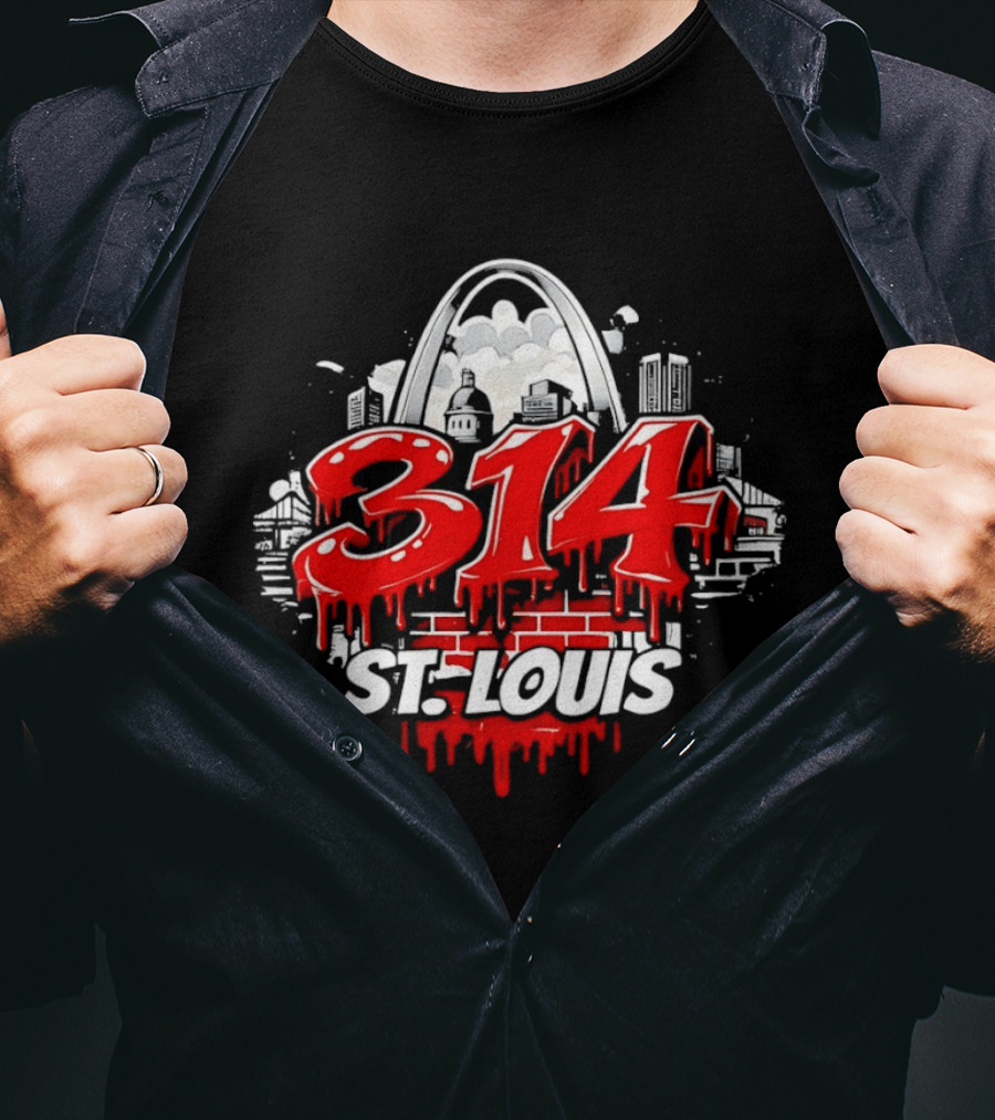 314 St Louis Blood Melting Skyline Arch Brick Wall T-Shirt