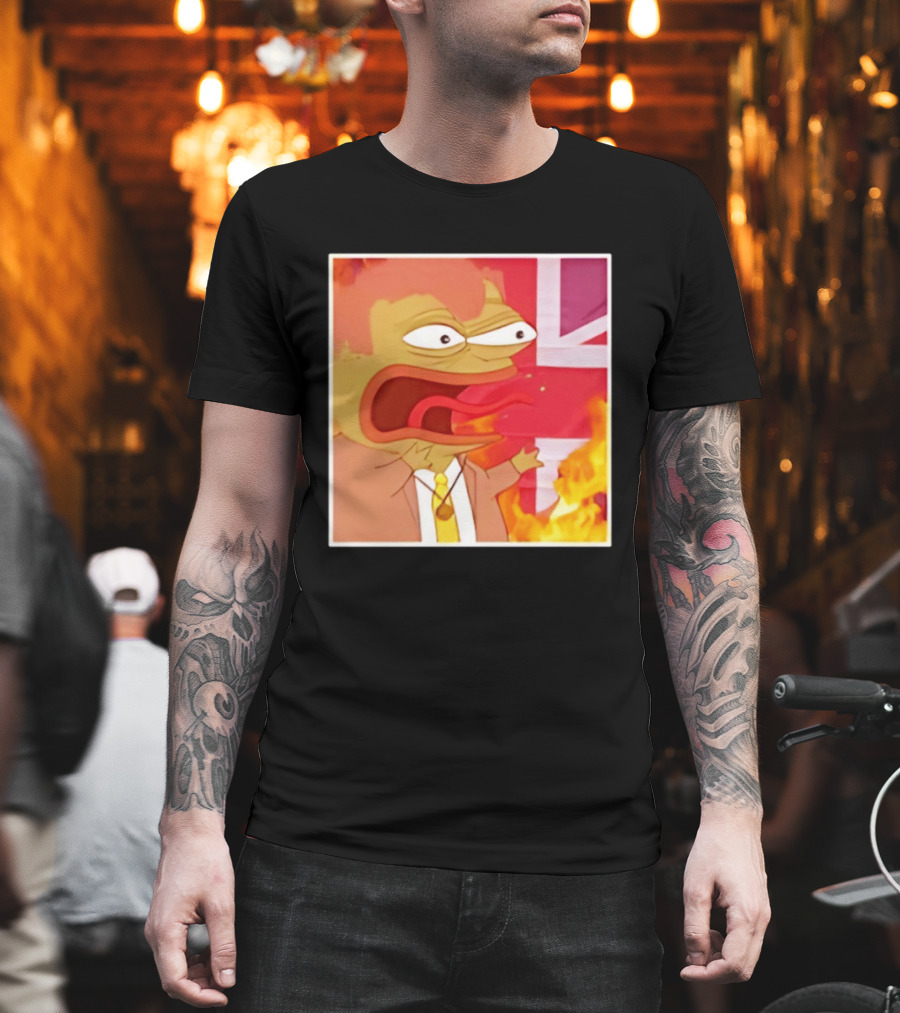 Frog Meme Flaming UK Flag Reaction T-Shirt