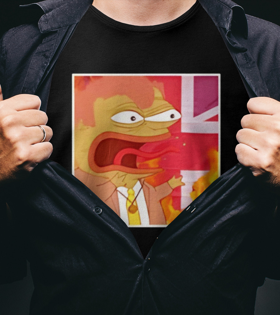Frog Meme Flaming UK Flag Reaction T-Shirt